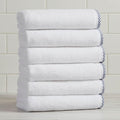 Great Bay Home Blue/White Hand Towel Set - Ultra-Soft Cotton, Boho-Chic Border Design - 6 Hand Towels (28" x 16") - Absorbent, Quick-Dry, Lightweight Bathroom Towels