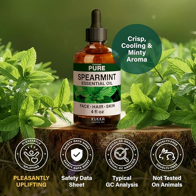 100% Pure Spearmint Oil - 4 Fl Oz Spearmint Essential Oil for Hair, Skin, Diffuser, Aromatherapy & DIY Soap Making Scent