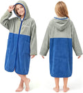 Hiturbo Kids Bath Towel Hoodie: Zipper Surf Poncho Long Sleeve Quick Dry - Absorbent Changing Towels Swimming Outerwear for Beach Pool - Gray/Blue