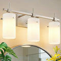 SOLFART Brushed Nickel Bathroom Light Fixtures, 3-Light Modern Vanity Light Over Mirror, Wall Sconces with Milky White Frosted Glass Shades, E26 Socket (Bulbs Not Included)