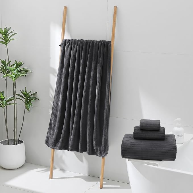 YTYC 39x78 Bath Sheets Extra Large Bath Towels for Adults Super Soft Absorbent Microfiber Oversized Bathroom Towels - Charcoal Grey,2 PCS