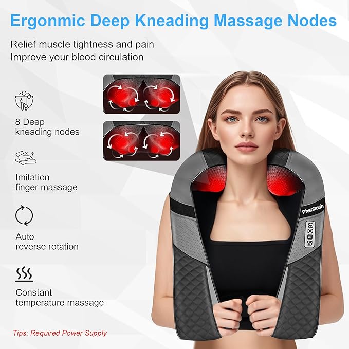 Shiatsu Neck and Back Massager with Heat-3D Deep Tissue Kneading Pillow for Pain Relief,Neck and Shoulder Massager for Full Body Muscle Relaxation for Home/Office/Car Use,Gift for Men Women