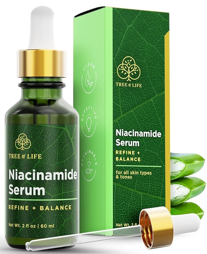 Tree of Life Niacinamide Serum For Face (Vitamin B3) - Pore Tightening Face Oil with Hyaluronic Acid & Vitamin E for Uneven Tone & Sensitive Skin - Dermatologist Tested, 2 Fl Oz - Mothers Day Gifts