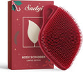 Sndyi Silicone Body Scrubber, Gentle Exfoliating Body Scrubber for Sensitive Skin, Leaf Shaped Shower Scrubber for Body with Lathering Bristles, Silicone Loofah Body Brush for Showering, Red