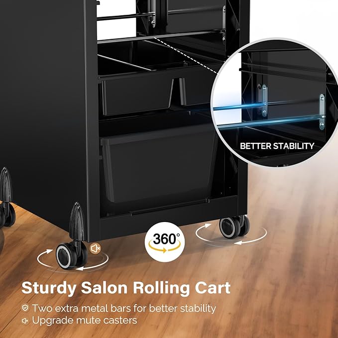 OmySalon Salon Trolley Cart with Wheels & 6 Drawers, Hair Cart Organizer for Stylist Hairdresser, Salon Cabinet Station for Barbershop Beauty Spa