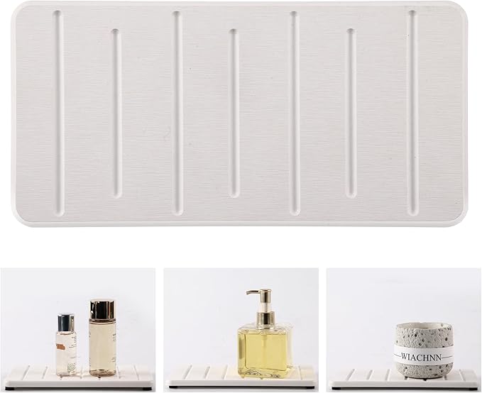 2PCS Water Absorbing Stone Tray for Cosmetics & Hand Soap & Houseplants, 8.66" * 4.33"Ultra-Absorbent Diatomite Coaster | Fast-Drying Bathroom & Kitchen Organizer