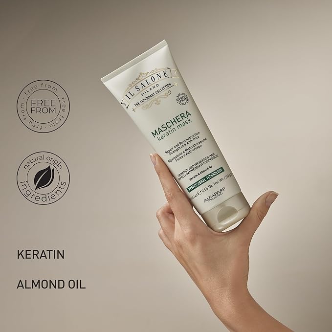 Il Salone Milano Professional Keratin Hair Mask - Damaged Hair Treatment with Almond Oil + Vitamin E to Repair, Nourish and Strengthen Hair Fibers - Premium Quality (8.55 oz / 250 ml)