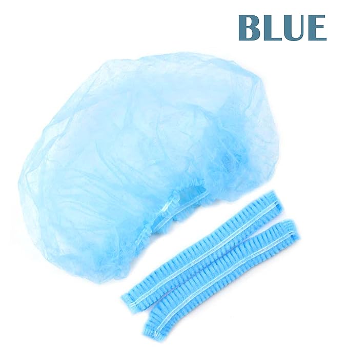 100 Pcs 21” Disposable Bouffant Caps, Hair Head Cover Net, Non-Woven, Medical, Labs, Spa, Nurse, Tattoo, Food Service, Health, For Men and Women (blue)…