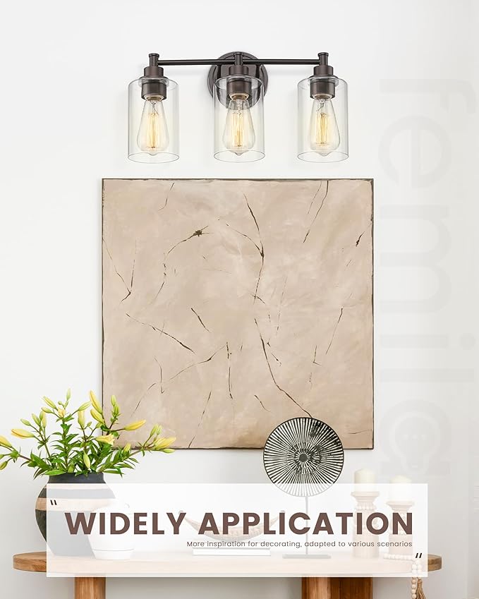 FEMILA 3-Light Vanity Light,Farmhouse Bathroom Light Fixtures,Metal Wall Sconce with Clear Glass Shade,Oil Rubbed Bronze Finish,4FYC56B-3W ORB