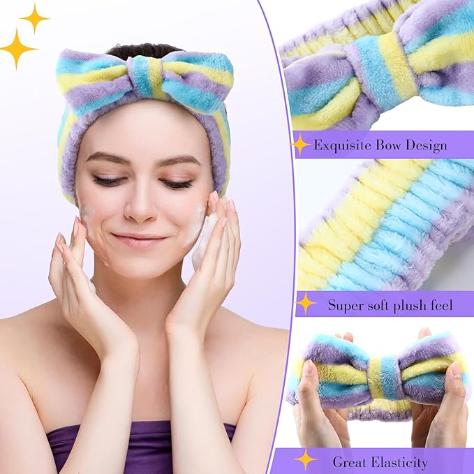 WILLBOND 24 Pieces Spa Headband Bulk Skincare Headbands Face Wash Makeup Hairband Bow Facial Washing Face Head Wraps Adjustable Soft Flannel Towel for Women Shower (Elegant)