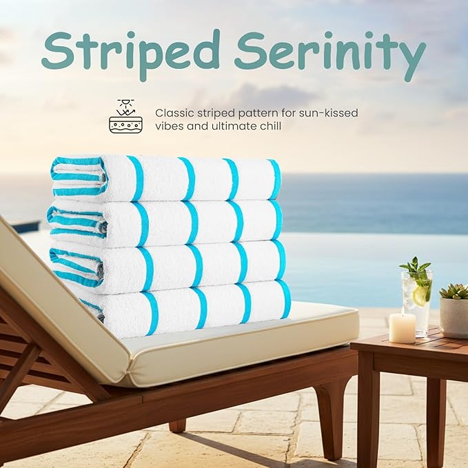 CASA COPENHAGEN Cabana Pool 2Pcs 100% Egyptian Cotton XL Designer Bathsheet Beach Towels Gift Set- White Teal, 500GSM, 35"x70", Bath Sheet Beach Towels (Box Pack, Set for Women & Men)