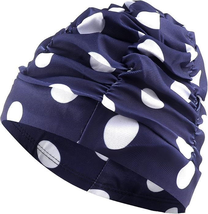 Swim Caps for Women Swimming,1 Pcs Fabric Nylon Cloth Swim Cap, Comfort Pleated Swimming Cap for Long Hair, Not Waterproof Elastic Bathing Caps, Swim Hat Keep Hairstyle Unchanged
