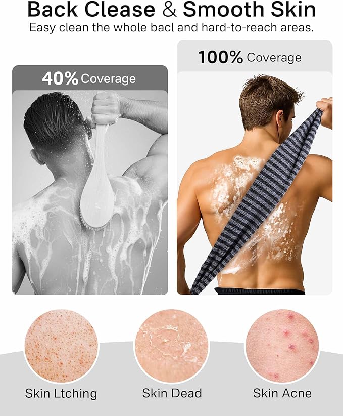 Yiclick Exfoliating Washcloth Towel - Exfoliating Body Scrubber, Back Scrubber for Shower, Loofah Sponge Wash Cloth, Korean Japanese & African Net Sponge Rag, Exfoliator Washer for Use in Shower Bath
