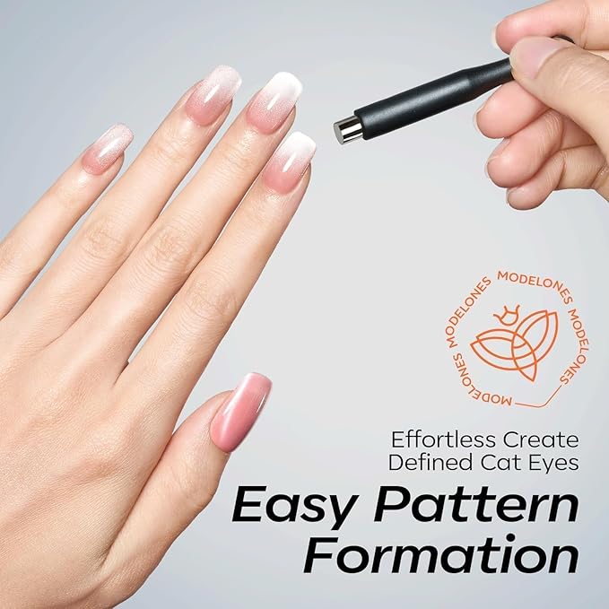 modelones Cat Eye Magnet Set, 15PCS French Cateye Gel Nail Polish Magnet Nail Art Tools Set Circle Magnet for Cat Eye Magnet Square Round Magnet Stick Diverse Glassy Cateye Effect for Mother’s Day