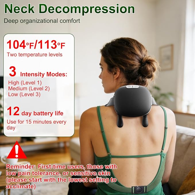 Nooydio Neck Massager, Neck and Back Massager with Heat & 4D Kneading, Shiatsu Deep Tissue Wireless Massager for Shoulder Cervical Pain Relief, Portable Rechargeable for Home Office (Black)