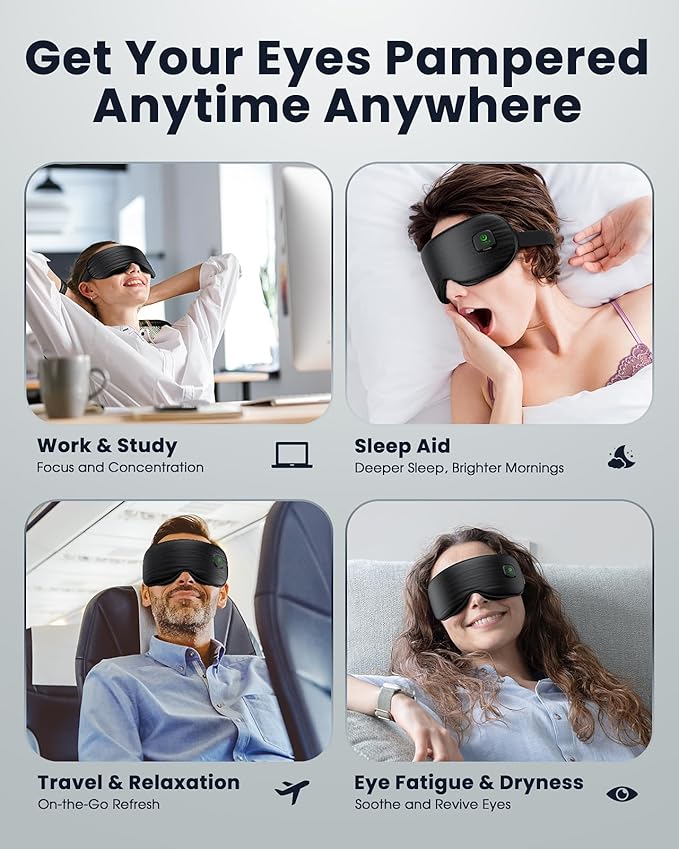 Heated Eye Mask - Cordless Eye Mask for Dry Eyes, Eye Relief, Improved Sleep, Washable Eye Heating pad for Travel and with Replaceable Shell