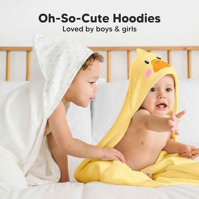 KeaBabies Hooded Baby Towel for Newborn - Viscose Derived from Bamboo Large Baby Bath Towels with Hood for Boys, Girls, Toddler, Extra Absorbent & Soft Newborn Bath Essentials (Duck, Petite)