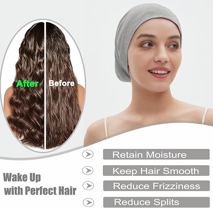 Sleep Cap Bonnet for Sleeping, Adjustable Cooling Ice Silk Lined Hair Bonnets for Natural Curly Braids Beanie Hat Women Men