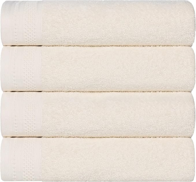 Superior Honeycomb Cotton Medium Weight Towels, for Guest Bath, Master Bathroom, Shower, Quick Dry, Adults, Home Essentials, Textured Waffle Border, Towel Set, Bath Towels, Set of 4, Ivory