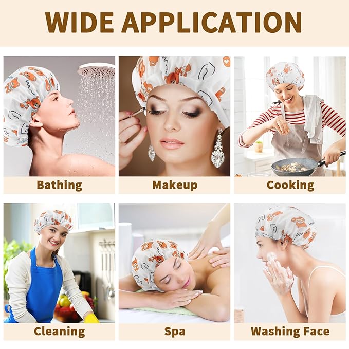 3 PCS Shower Caps for Women, Upgrade Comfortable & Extra Large & Double Layers Waterproof Bath Cap, Oversized Designed Adjustable Hem Hair Cap for All Hair Lengths/Style
