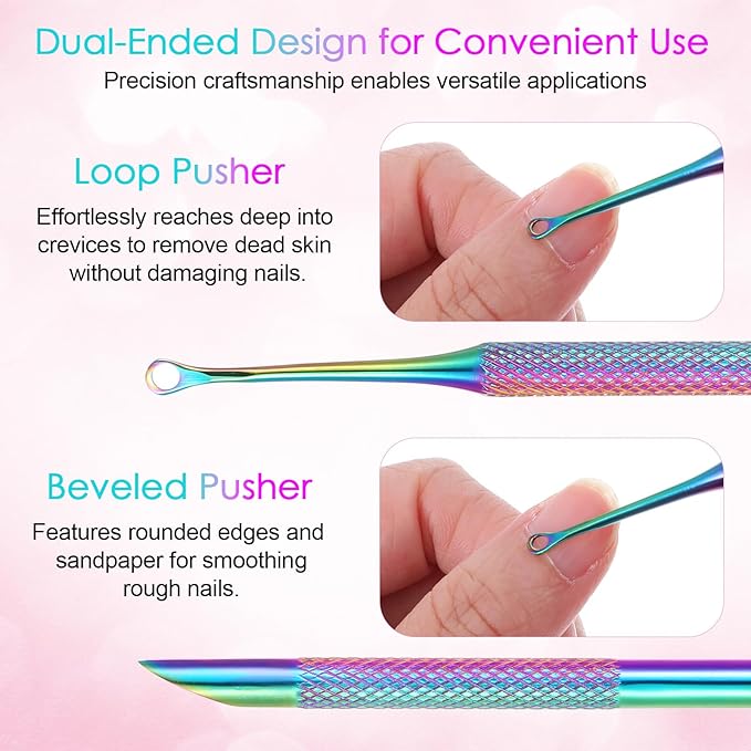 Dual Ended Nail Cuticle Pusher, 100/180 Grit Sandpaper Sheets Cuticle File Stainless Steel Nail Pusher Russian Prep Nails Pushers Self-Adhesive Sandpaper for Manicure Pedicure Nails Art Care Tools