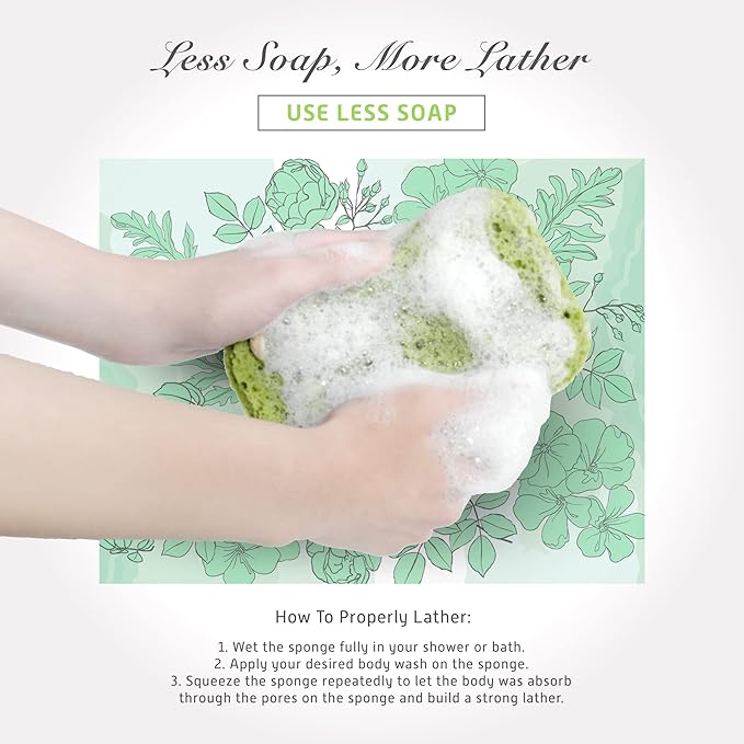 Spongentle Loofah Sponge for Shower and Bathing, Bath Sponge with Dual Texture, Shower Pouf for Gentle and Deep Exfoliation, Large Size Body Scrubber for Men & Women, PU Foam, 37% More Lather, 3 Pack