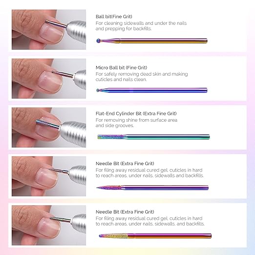 MelodySusie 10pcs Nail Drill Bits Set, 3/32 Inch Diamond Cuticle Bits for Nail Drill E-File, Manicure Pedicure Remover Tools for Acrylic Gel Nails, Salon Home Use Nail Care Supplies, Rainbow