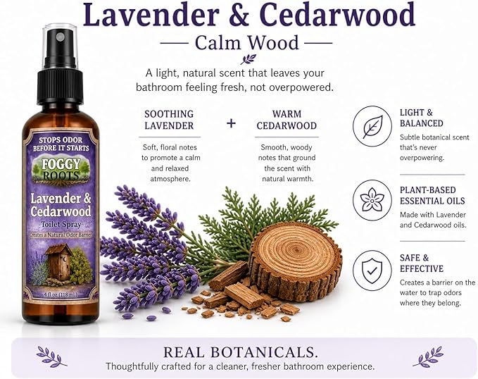 Lavender & Cedarwood Toilet Spray — Stops Odor Before It Starts, Pre-Poop Bathroom Spray, Natural Odor Barrier, 4 oz (200+ Uses), Travel Size