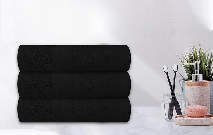 Bulk Large Bath Towels Set of 12 – 100% Cotton Terry – 24" x 50" – Quick Dry, Soft & Highly Absorbent – Black Towels for Bathroom, Gym, Spa, Pool & Daily Use