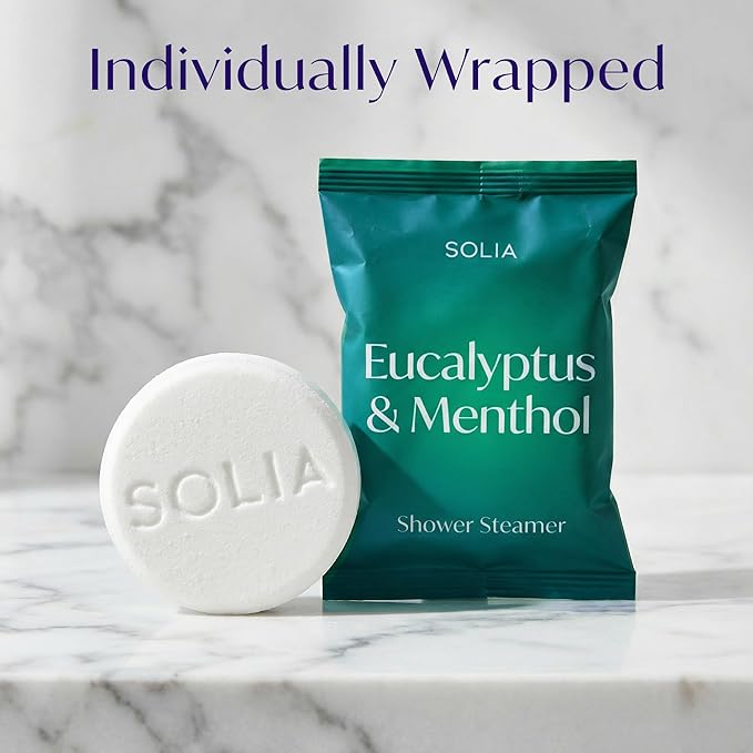 Solia Shower Steamers Eucalyptus and Menthol 15-Pack - Patent-Pending - Real Essential Oil Eucalyptus Shower Bombs Gift Set, Menthol Tablets, Spa Steamers Aromatherapy Selfcare Bath Gifts for Women