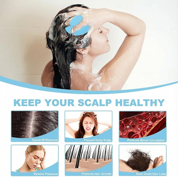 Meartchy Silicone Scalp Massager Shampoo Brush, Scalp Brush for Hair Growth & Dandruff Removal, Hair Scrubber Scalp Stimulator Exfoliator Brush with Soft Bristles for Wet Dry Scalp Care (Light Blue)