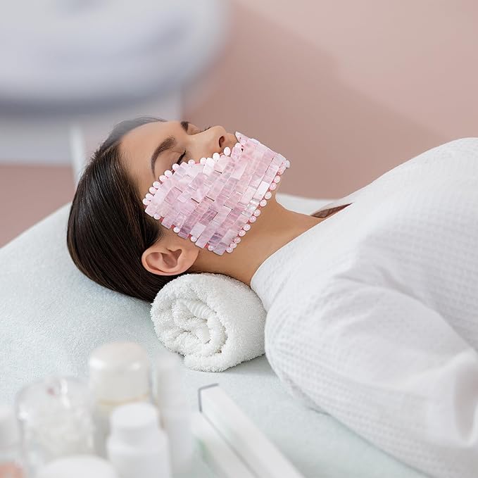 Eurow Luxe Natural Rose Quartz Eye Mask with Velvet Storage Pouch, Hot or Cold Therapy for Relaxation, Puffiness, Headaches, Stress Relief, Wellness, Skincare Routine, Meditation & Sleep