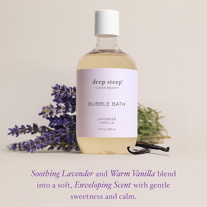 Deep Steep Lavender Vanilla Bubble Bath for Women, Hypoallergenic, Clinically Tested, Clean Formula for Sensitive Skin, Sulfate-Free, 17 fl oz Bottle, Essential Bath Accessories