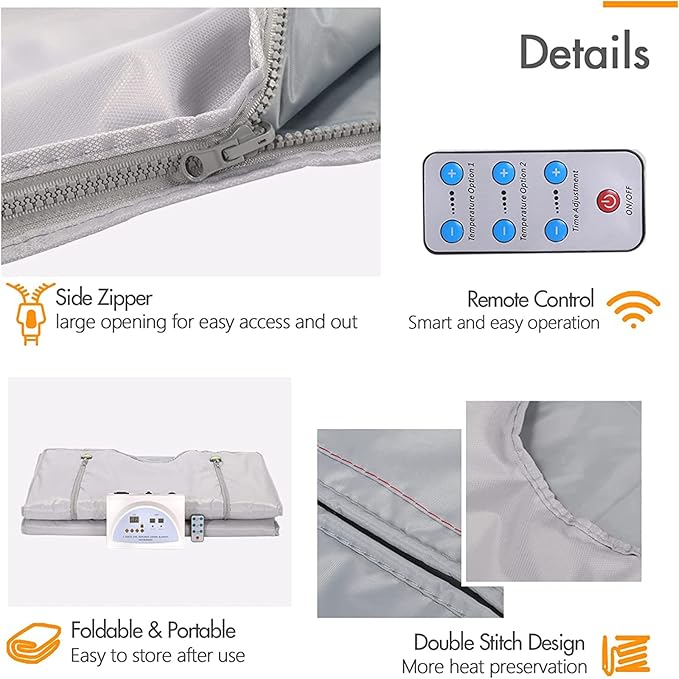 Home Sauna Blanket, Detox Slimming Heated Blanket with Remote Control, 95-176°F Temperature Range, for Home Therapy, Detox, Sweat Steam, Body Sauna