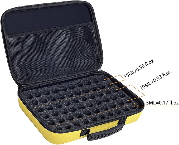 Essential Oils Carrying Case Holds 60 Grids for 1-3ML Roller Bottles 5ml, 10ml, 15ml Bottles Storage Organizer Bag Hard Shell EVA, Essential Oil Bag with Detachable Sponge Pad Yellow