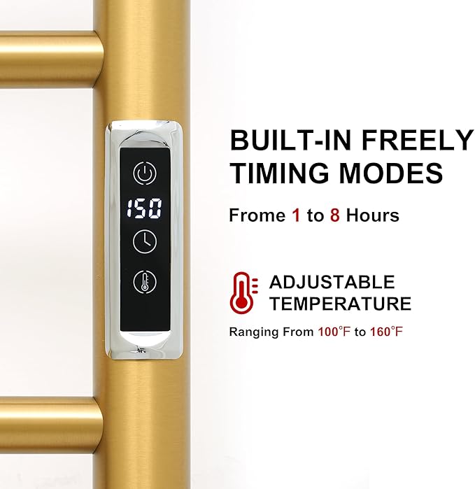 Electric Towel Warmer Rack,Heating Towel Warmer,Timer & Temperature Control,Wall-Mounted Plug-in for Bathroom,Gold,Stainless Steel,8-Bar(27.56x20.87x4.41in)