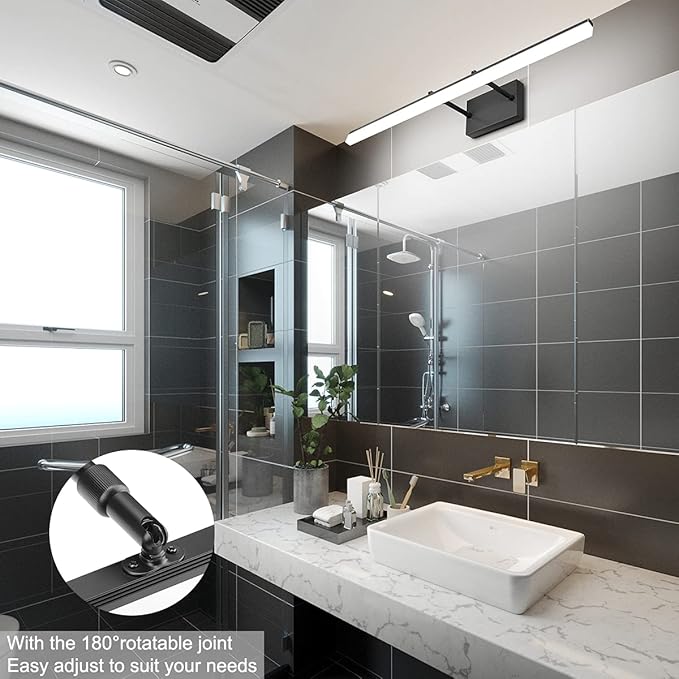 Aipsun 31.5 inch Modern Black Vanity Light Adjustable Bathroom Light Fixtures Over Mirror Rotatable Vanity Lighting 5500K