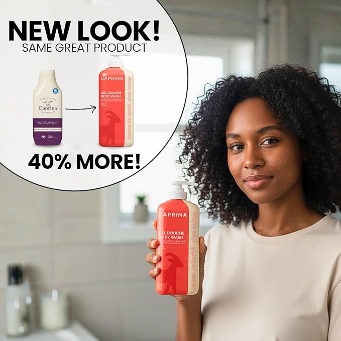 Caprina Amazing Body Wash, Shea Butter, 16.9 oz, With Fresh Canadian Goat Milk, Gentle Soap, Moisturizing, Vitamin A, B2, B3, and More