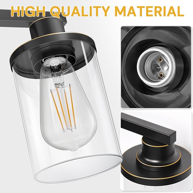 L LOHAS LED 4 Light Bathroom Light Fixtures, Black Vanity Lights for Bathroom, Vanity Lights for Mirror Bedroom Hallway