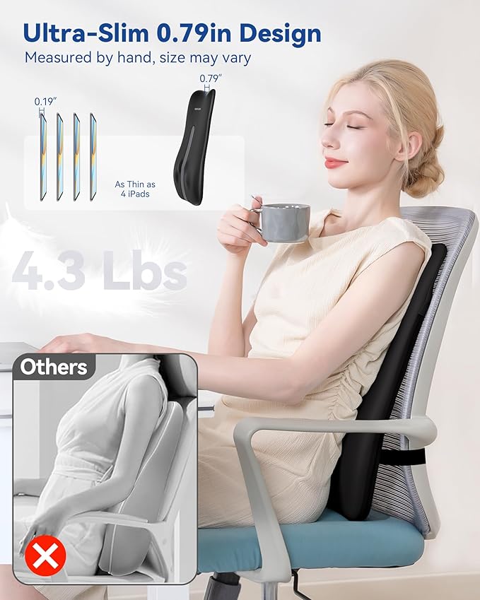 KingPavonini Back Massager for Pain Relief Deep Tissue, Up-Down Rolling & Ultra-Slim Shiatsu Back Massager with Cushion Layer, Lower Back Massage for Chair Home Office, Gift for Men Women