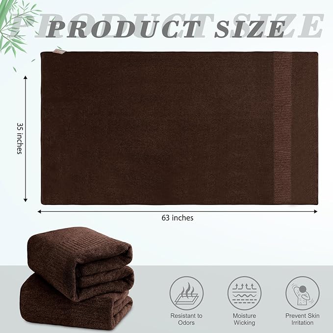 SEISSO Bath Towels, Extra Absorbent & Quick Drying Lightweight Fiber Towels, Premium Big Soft Bath Towel for Fitness, Spa, Sports Towels, Yoga Towel, Brown(2 Pack)