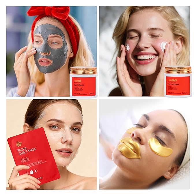 Mother's Day Gifts, Red Rose 32 Pcs Facial Skin Care Set, Bath and Body Gifts Basket for Women, Spa Set & Self-Care Kit, Face Sheet Mask, Serum, Present, Birthday, Christmas, Anniversary, Wife, Mom