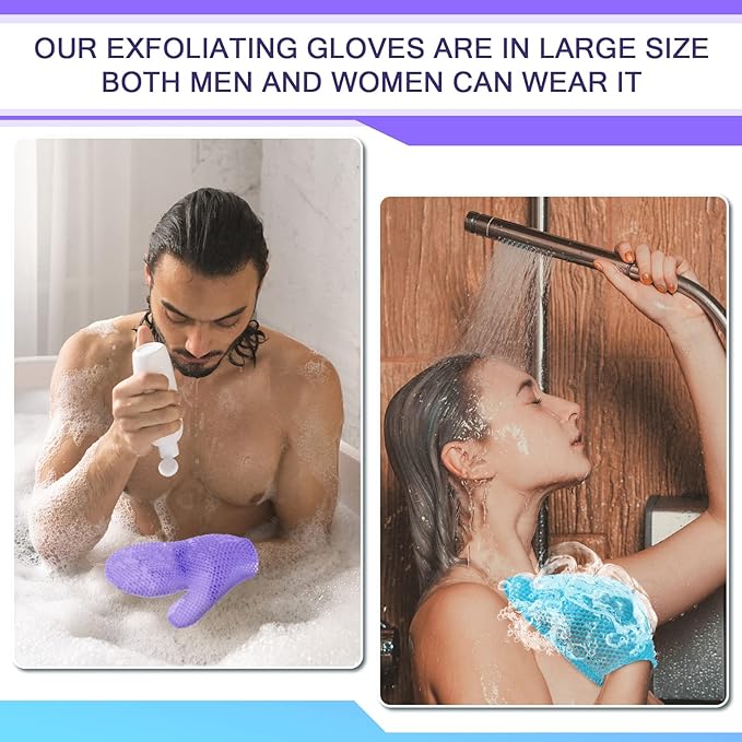 Karenhi 2 Pcs Honeycomb Exfoliating Glove Bath Mitt Body Spa Scrubber, Honeycomb Exfoliator Glove for Body Shower, Scrubber Sponge Shower Loofah, Quick Drying(Blue,purple)