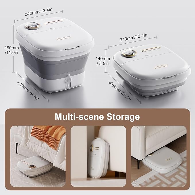 KASJ Collapsible Foot Spa with Electric Rotary and Hydro-Jet Massage, Foot Bath with Heat, 24 Shiatsu Nodes (16 Rotating and 8 Pressing), Bubble, Temp Control, Pedicure Foot Spa Tub for Stress Relief