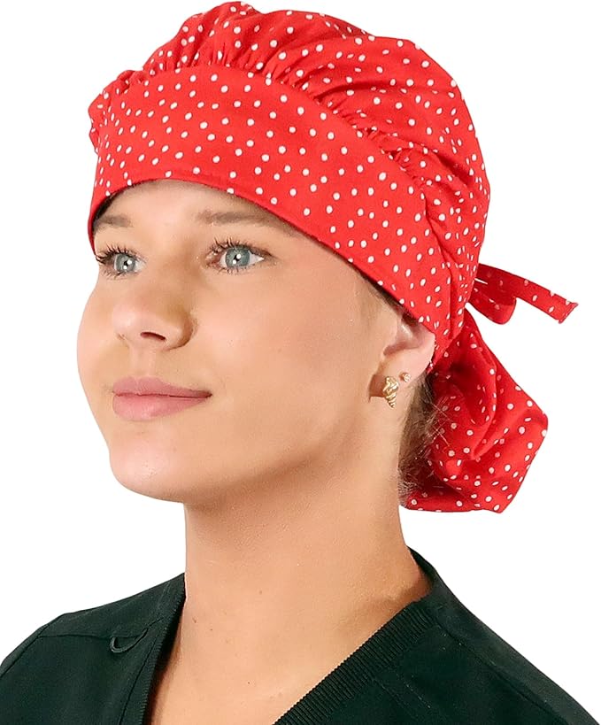 Sparkling EARTH Banded Bouffant Surgical Scrub Ponytail Working Caps and Built-in Sweatband - 100% Cotton - Made in The USA