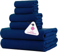 CASA COPENHAGEN Waffle 6Pcs 100% Egyptian Cotton Large Designer Towels Gift Set- Navy, 2Bath 2Hand 2Washcloths, Bath Towels for Bathroom (Box Pack, Set for Women & Men)