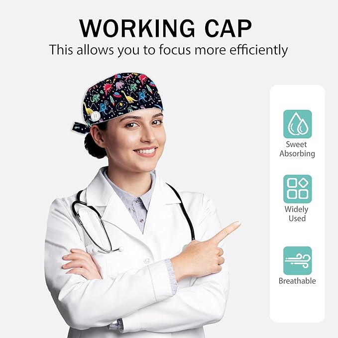 2 Pcs Working Cap with Sweatband for Women Men, Adjustable Cleaning Working Hats, Nurse Surgical Caps