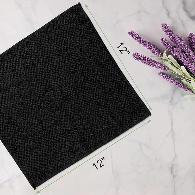 UNIMADE Washcloths Bulk - 10 Pack - Face Towels (12" x 12"), Highly Soft Wash Cloths and Hand Towels, Fast Drying Multi-Purpose Microfiber Cleansing Cloths for Bathroom, Hotel, Spa, and Salon - Black