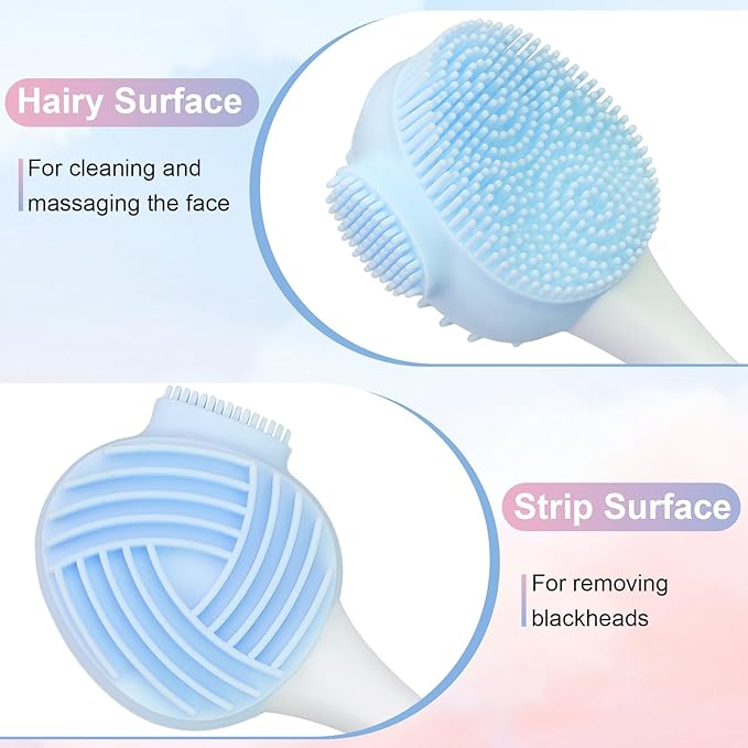4PCS 2 in 1 Double-Sided Facial Cleansing Brush, Silicone Face Scrubber Exfoliator, Gentle Face Mask Brush, Pore Cleaning Brush for Exfoliating, Removing Blackheads, Makeup Skincare Removal