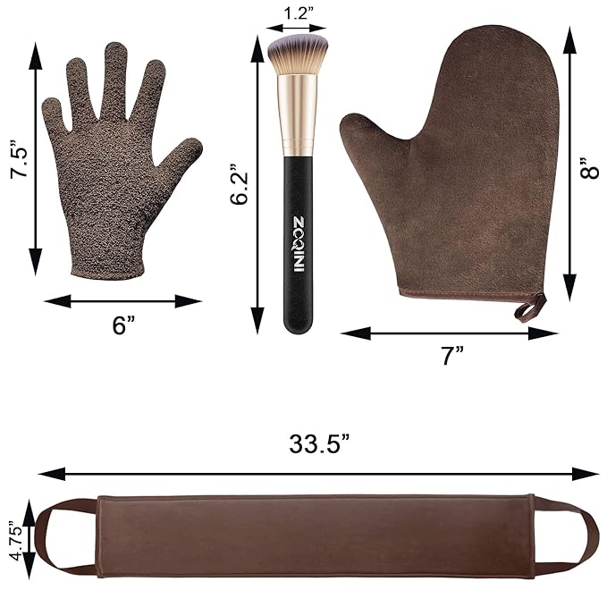 Self Tanning Mitt Kit, Velvety Soft Tanner Mitt and Back Tanning Applicator, Exfoliating Glove, Angled Face Tanner Brush for Sunless Tanning Oil Lotion Mousse Gel (4 Pack Bronze, Boxed)